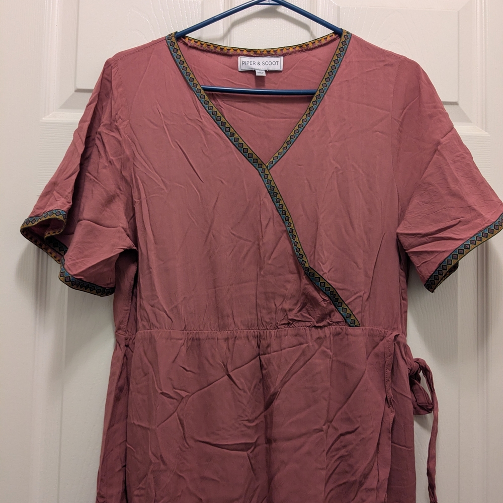 Piper and Scoot Mauve Wrap Dress with Trim Detail